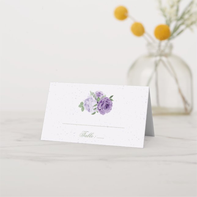 beautiful purple flowers green leaves botanical pl place card (Front)