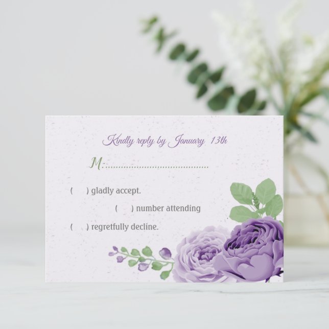 beautiful purple flowers green leaves  RSVP card (Standing Front)