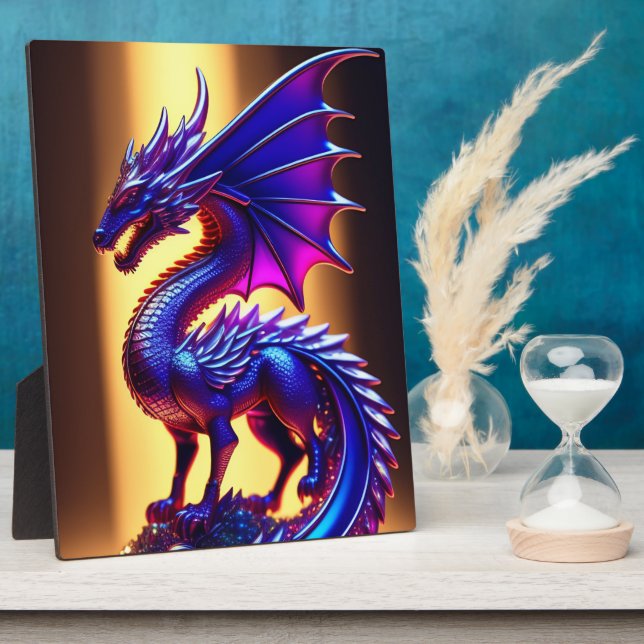 Beautiful Purple Glass Dragon Statue Tabletop Plaque (Side)