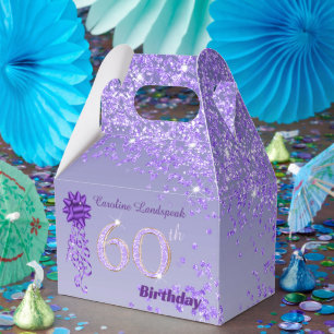 Beautiful Purple Glitter Ribbon 60th Birthday Favour Box