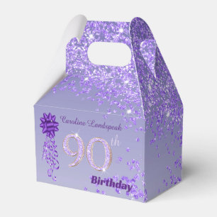 Beautiful Purple Glitter Ribbon 90th Birthday Favour Box