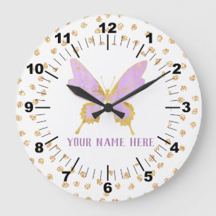 Beautiful Purple & Gold Butterfly Large Clock