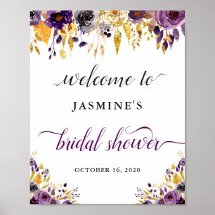 Beautiful Purple Gold Floral Bridal Shower Sign