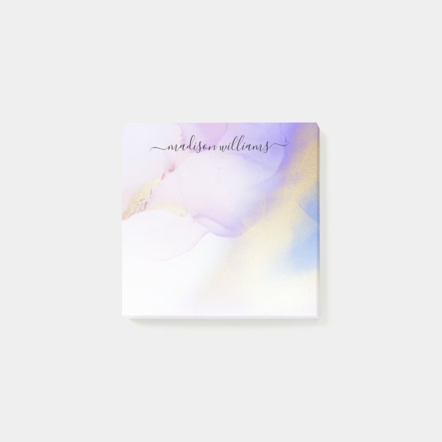 Beautiful Purple Gold Watercolor Luxury Script Post-it Notes (Front)