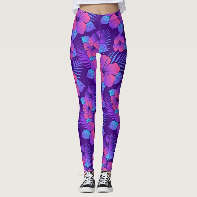Beautiful  purple hibiscus flowers leggings (Front)