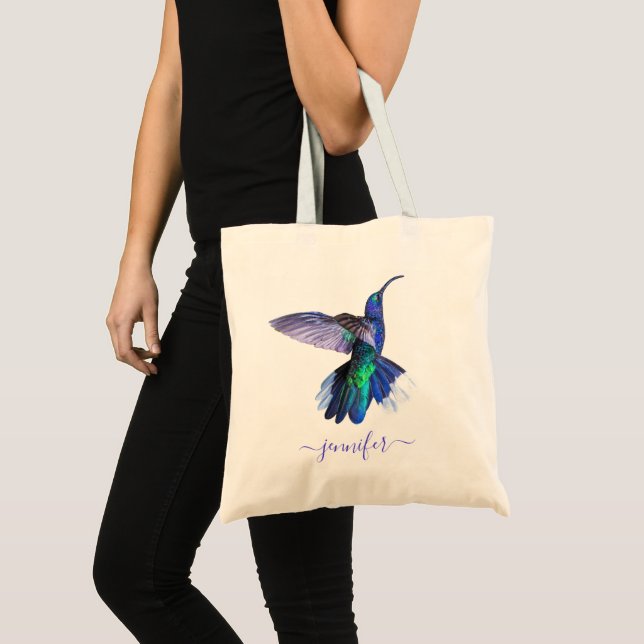 Beautiful Purple Hummingbird Personalised Name Tote Bag (Front (Product))