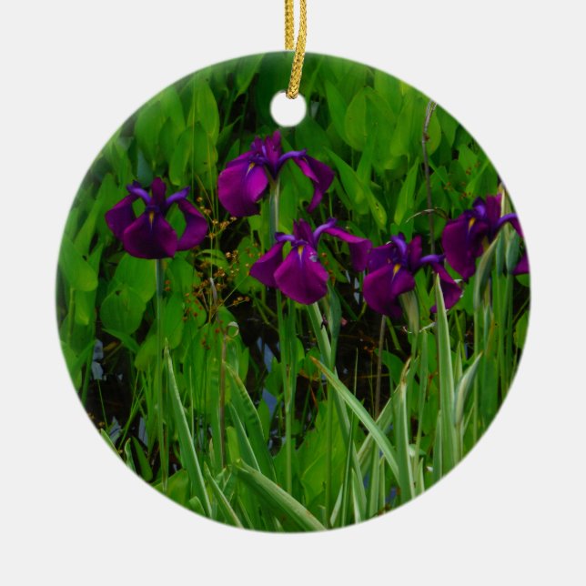 Beautiful Purple Iris Ceramic Tree Decoration (Front)