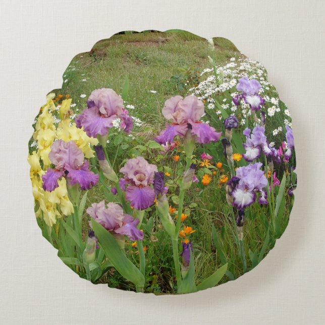 Beautiful Purple Iris Flower floral Photo Round Cushion (Front)