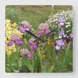 Beautiful Purple Iris Flower floral Photo Square Wall Clock