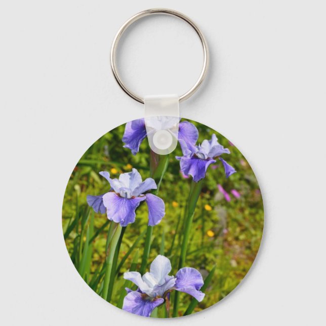 Beautiful purple iris flowers key ring (Front)