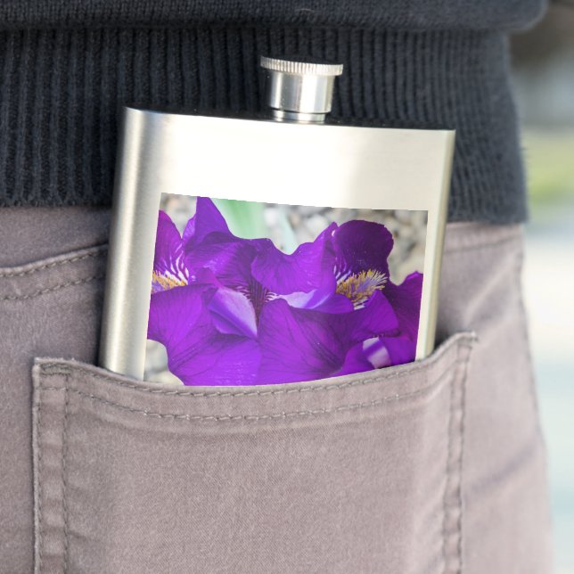 Beautiful purple iris hip flask (In Situ)