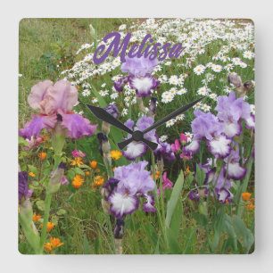 Beautiful Purple Iris Irises flower floral Garden Square Wall Clock