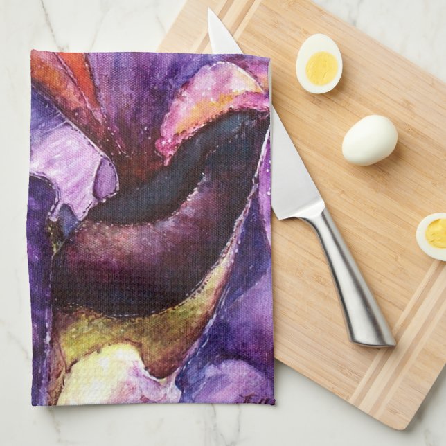 Beautiful Purple Iris Painting Kitchen Towel (Quarter Fold)