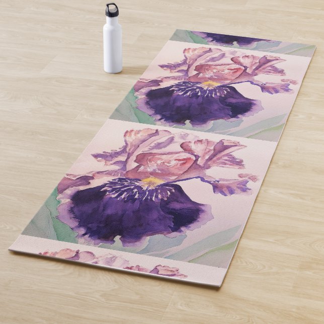 Beautiful Purple Iris Watercolor Floral Yoga Mat (In Situ)