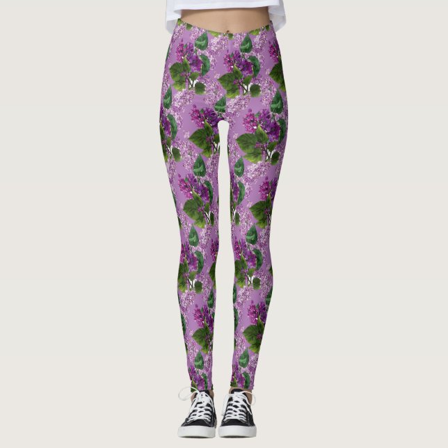 Beautiful Purple Mauve Lilace Flowers  Leggings (Front)