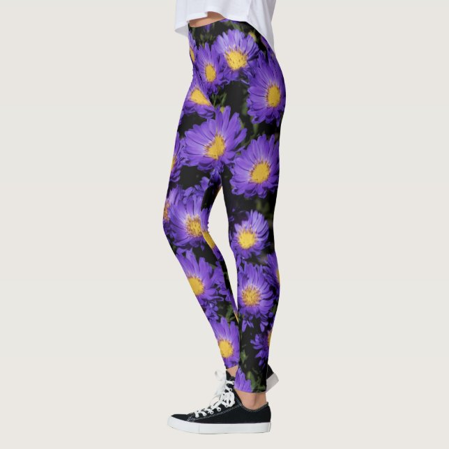 Beautiful Purple Michaelmas Daisies Leggings (Left)