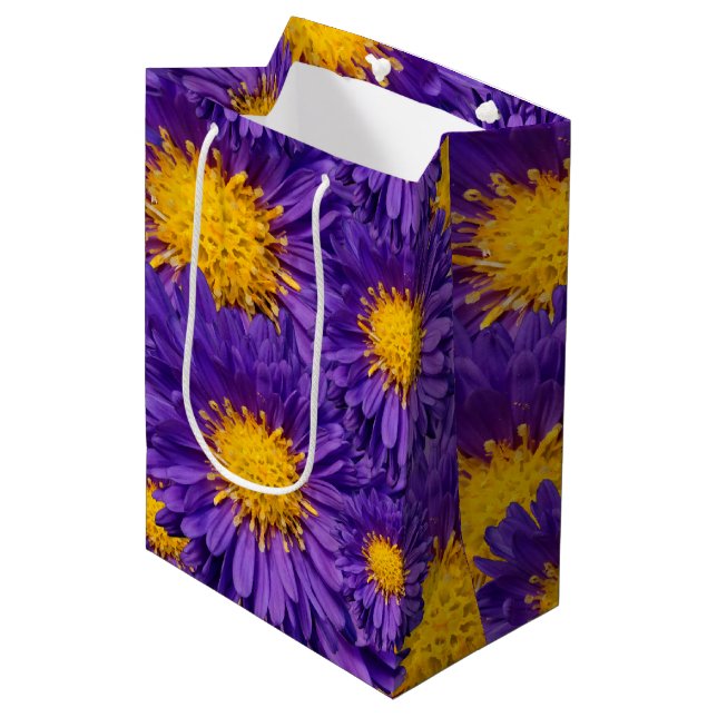 Beautiful Purple Michaelmas Daisies Medium Gift Bag (Front Angled)