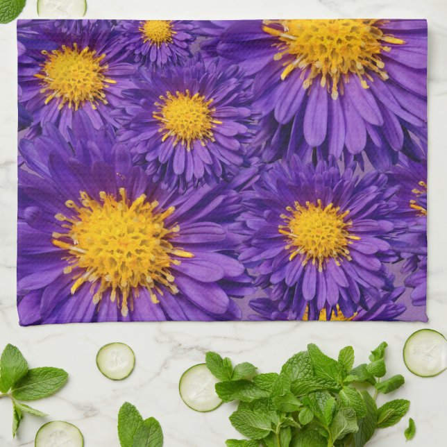 Beautiful Purple Michaelmas Daisies Tea Towel (Folded)