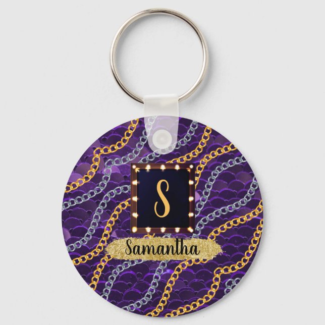 Beautiful Purple Monogram Elegant Chic Key Ring (Front)