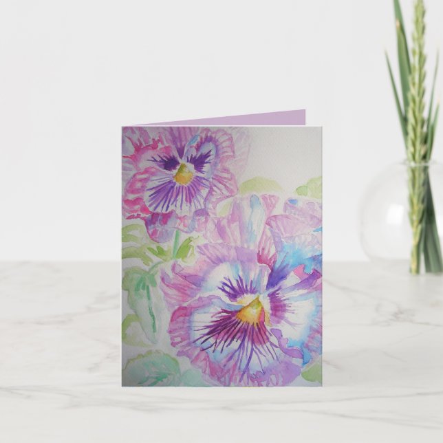 Beautiful Purple Pansy Watercolour Birthday Card (Front)