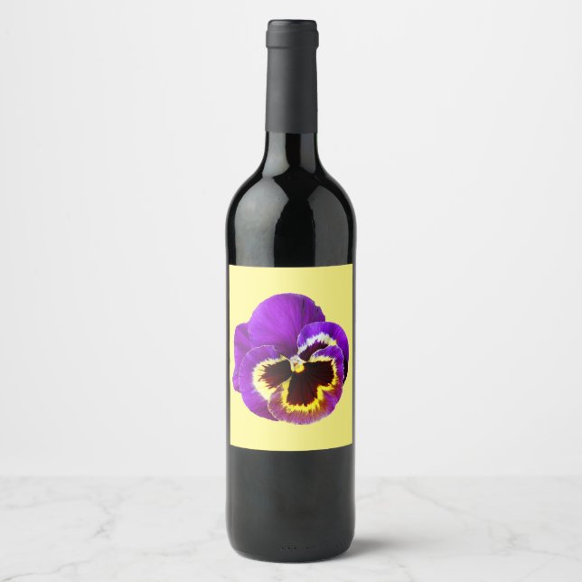 Beautiful purple pansy wine label (Front)