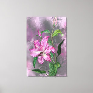 Beautiful Purple Pink Lily Flower Migned Painting Canvas Print