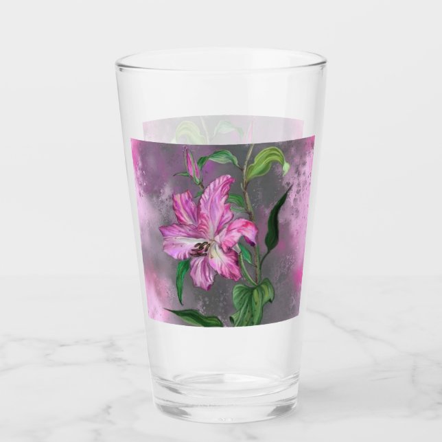 Beautiful Purple Pink Lily Flowers Glass Painting  (Front)