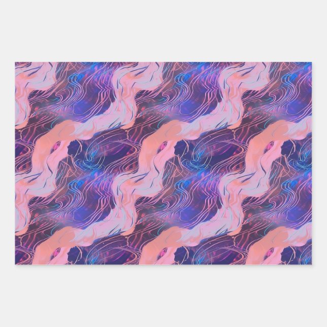 Beautiful Purple Pink Vaporwave Ripples Pattern Wrapping Paper Sheet (Front)