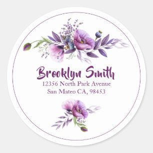 Beautiful Purple Poppies Address Envelope Seal