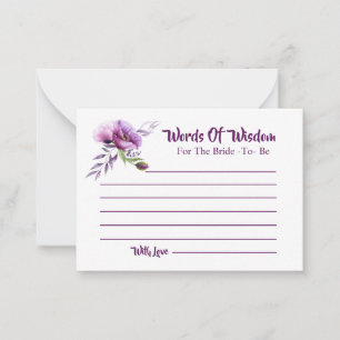 Beautiful Purple Poppies Bridal Shower Advice Card