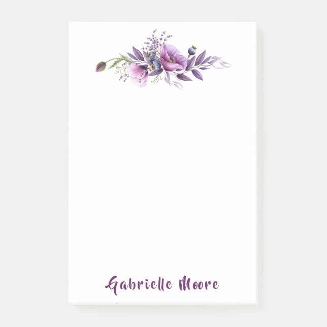 Beautiful Purple Poppies Name Inscribed Post-it Notes (Front)
