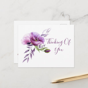 Beautiful Purple Poppies "Thinking Of You" Postcard