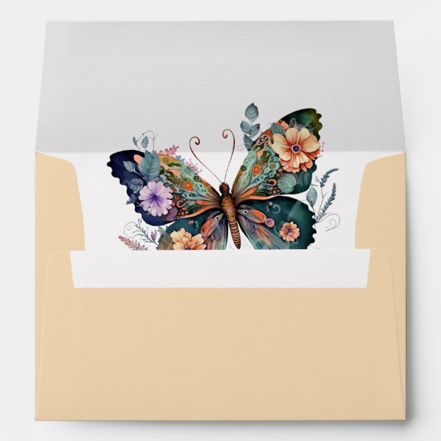 Beautiful Purple Retro Butterfly On Rich Cream Envelope (Back (Bottom))