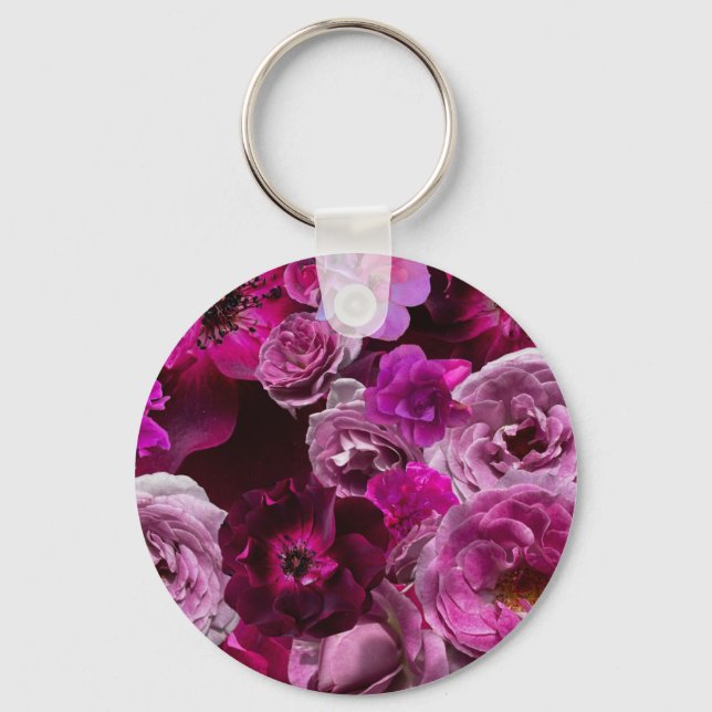 Beautiful Purple Rose Collage Key Ring (Front)