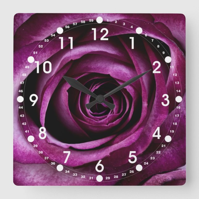 Beautiful Purple Rose Flower Petals Girly Gifts Square Wall Clock (Front)