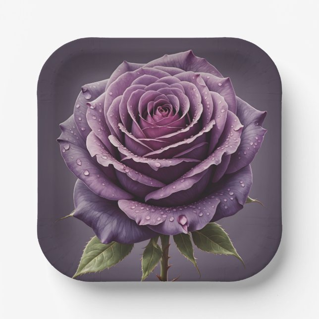 Beautiful purple rose paper plate (Front)