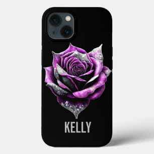 Beautiful  Purple Rose with Glitter iPhone 13 Case