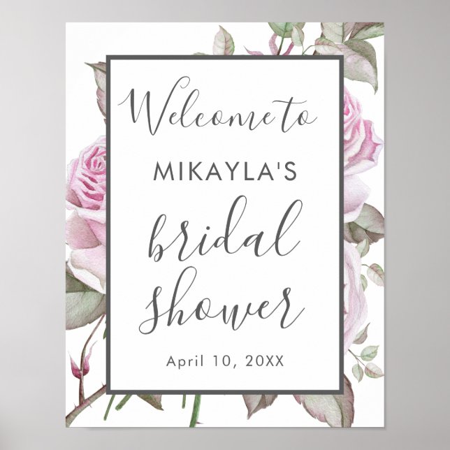 Beautiful Purple Roses Bridal Shower Welcome Sign (Front)