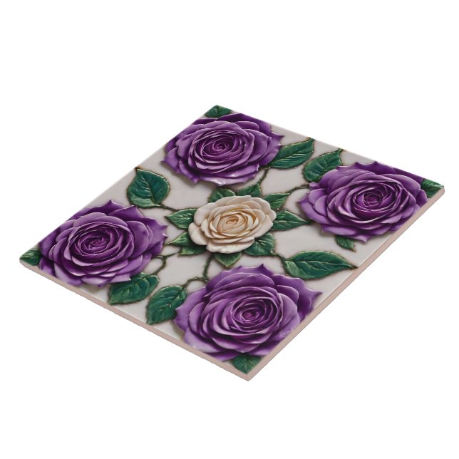 Beautiful Purple Roses Modern Collection Tile (Side)