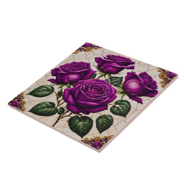 Beautiful Purple Roses Popular Collection Tile (Side)