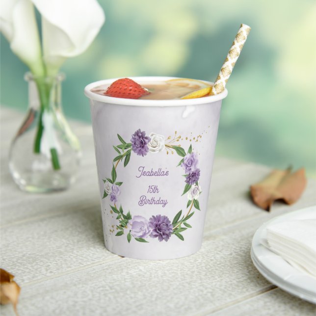 beautiful purple shades flowers greenery  paper cups (Insitu)
