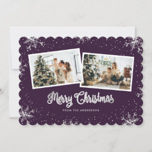 Beautiful Purple Silver Snowflakes Photo Christmas Holiday Card