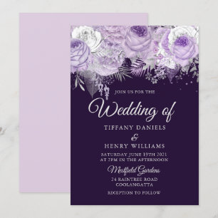 Beautiful Purple Sparkle Floral Wedding Invite