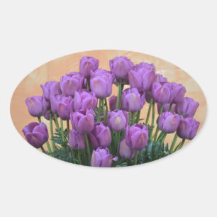 Beautiful purple spring tulips oval sticker