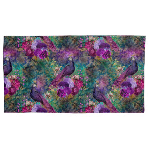 Beautiful Purple Teal Peacock Floral Pillowcase
