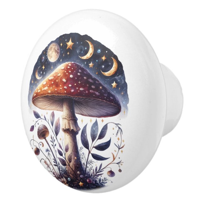 Beautiful Purple Toadstool Zodiac Background Ceramic Knob (Right)