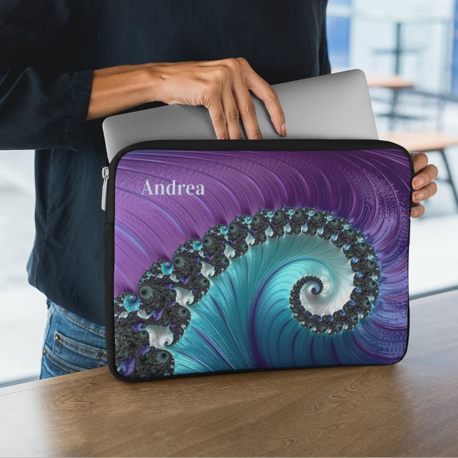 Beautiful Purple Turquoise Gradient Spiral Fractal Laptop Sleeve (Creator Uploaded)
