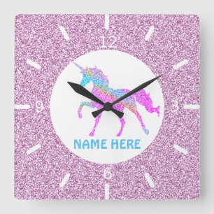 Beautiful Purple Unicorn Square Wall Clock