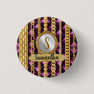 Beautiful Purple Velvet Gold Monogram Elegant Chic 3 Cm Round Badge