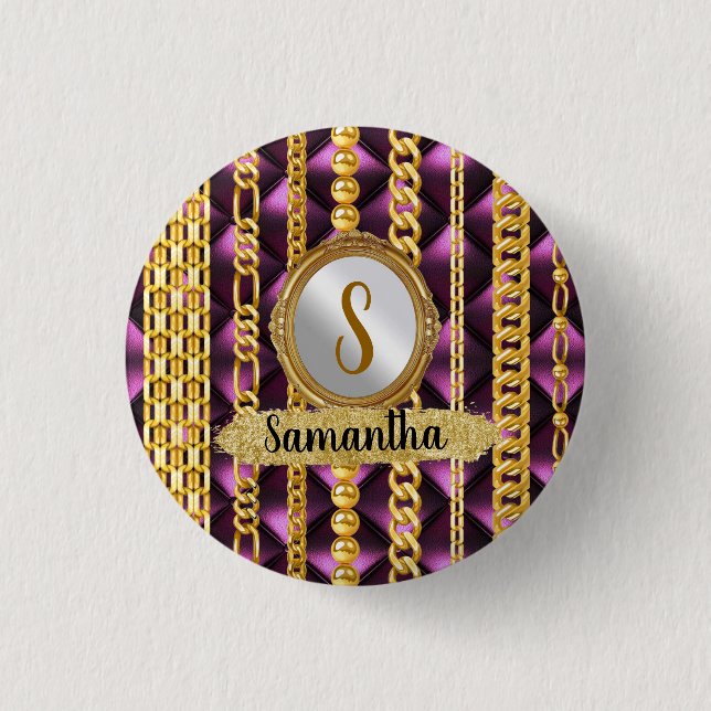 Beautiful Purple Velvet Gold Monogram Elegant Chic 3 Cm Round Badge (Front)